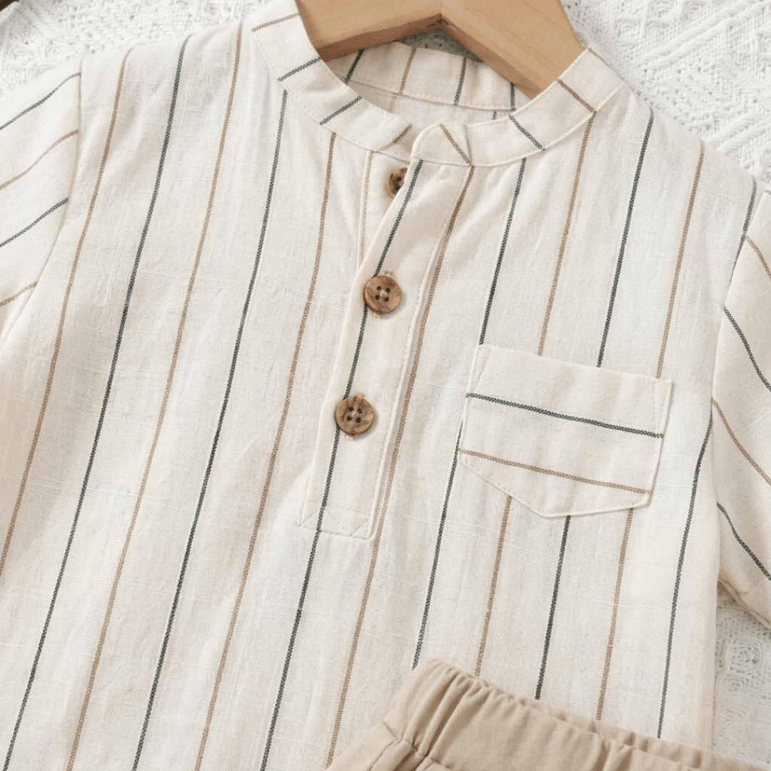 2026 New Kids Summer Outfit Set Striped Cotton Shirt Shorts Soft Breathable Clothes for Boys