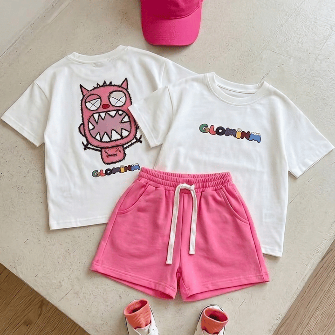 Ensemble Tee-shirt et short à motif dessin animé pour fille