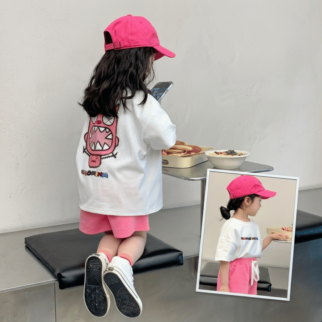 Ensemble Tee-shirt et short à motif dessin animé pour fille