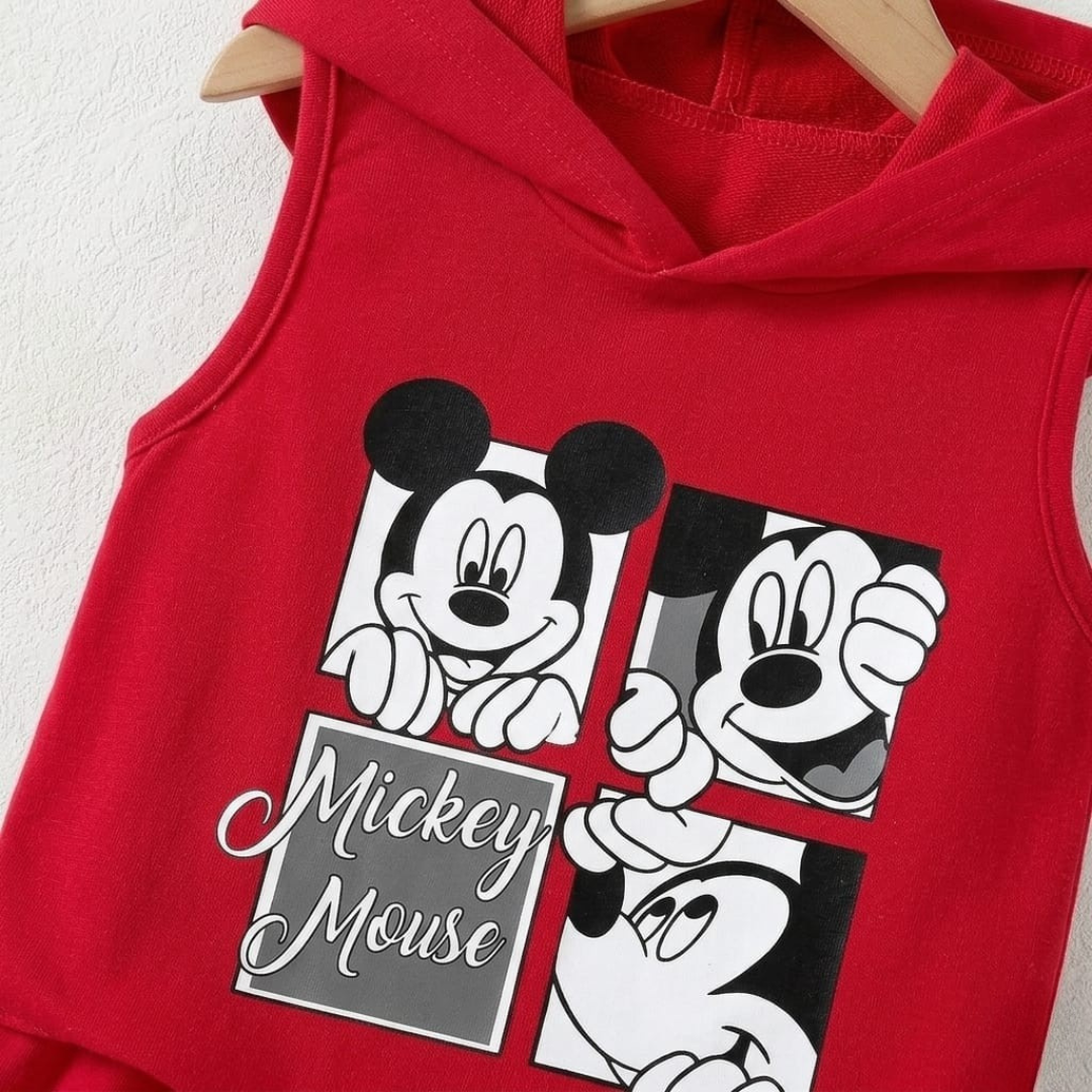 Ensemble short et t-shirt à capuche sans manches Disney Mickey Mouse pour garçon – Rouge