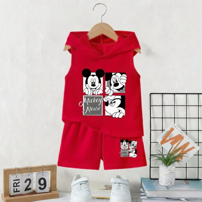 Ensemble short et t-shirt à capuche sans manches Disney Mickey Mouse pour garçon – Rouge