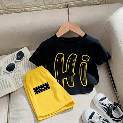 Ensemble d'été tendance pour enfants – T-shirt graphique « Hi » et short