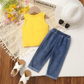 Ensemble Sunny Daisy pour filles – Haut sans manches et pantalon en jean fleuri
