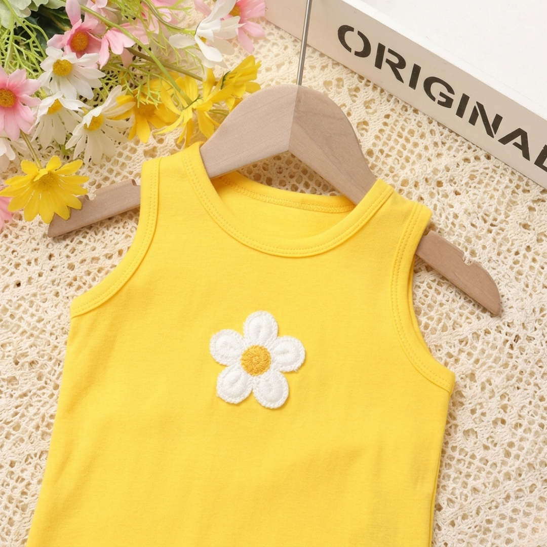 Ensemble Sunny Daisy pour filles – Haut sans manches et pantalon en jean fleuri