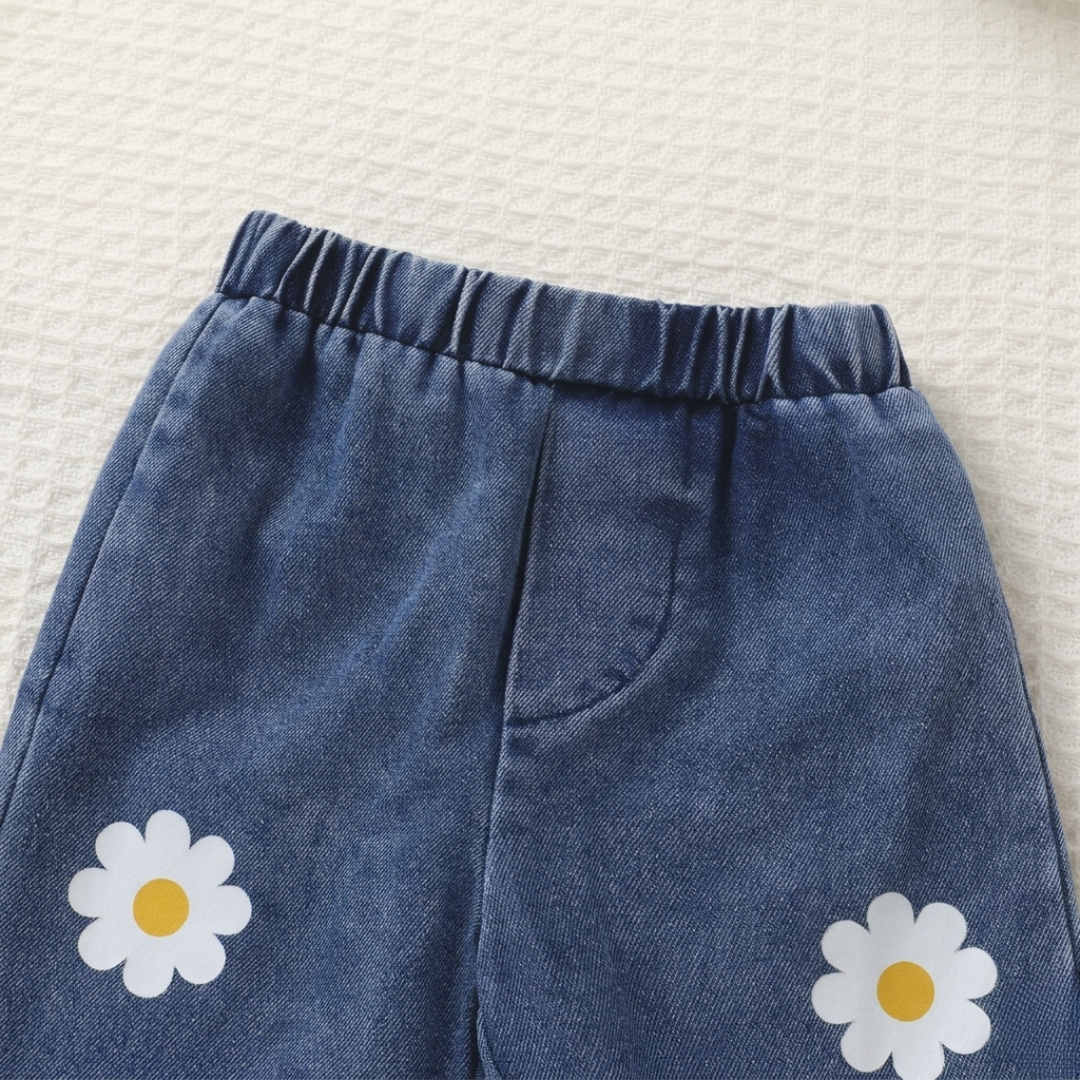 Ensemble Sunny Daisy pour filles – Haut sans manches et pantalon en jean fleuri