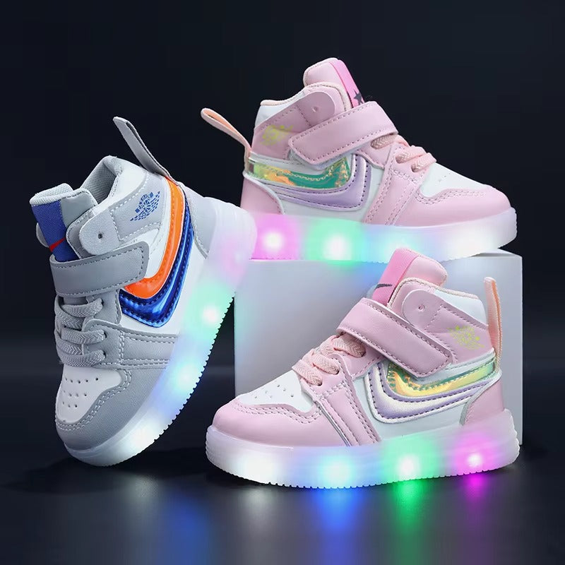 Soft walking shoes with led light for toddler boys and girls.