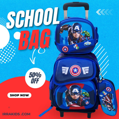 Ensemble de 3 sacs d'école à roulettes élégants au design de dessin animé pour enfants