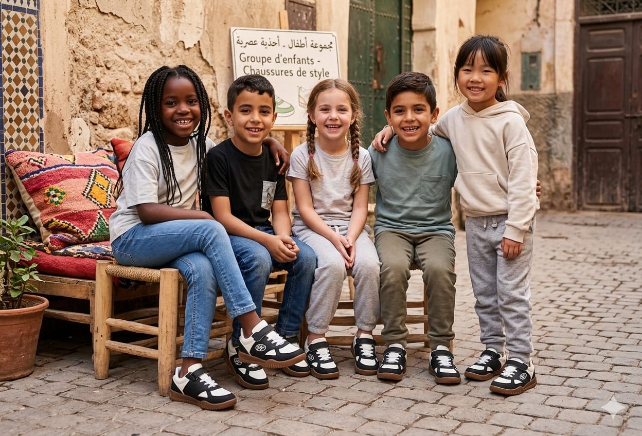 Chaussures de sport pour enfants avec bride Velcro – Baskets décontractées confortables et antidérapantes pour garçons et filles
