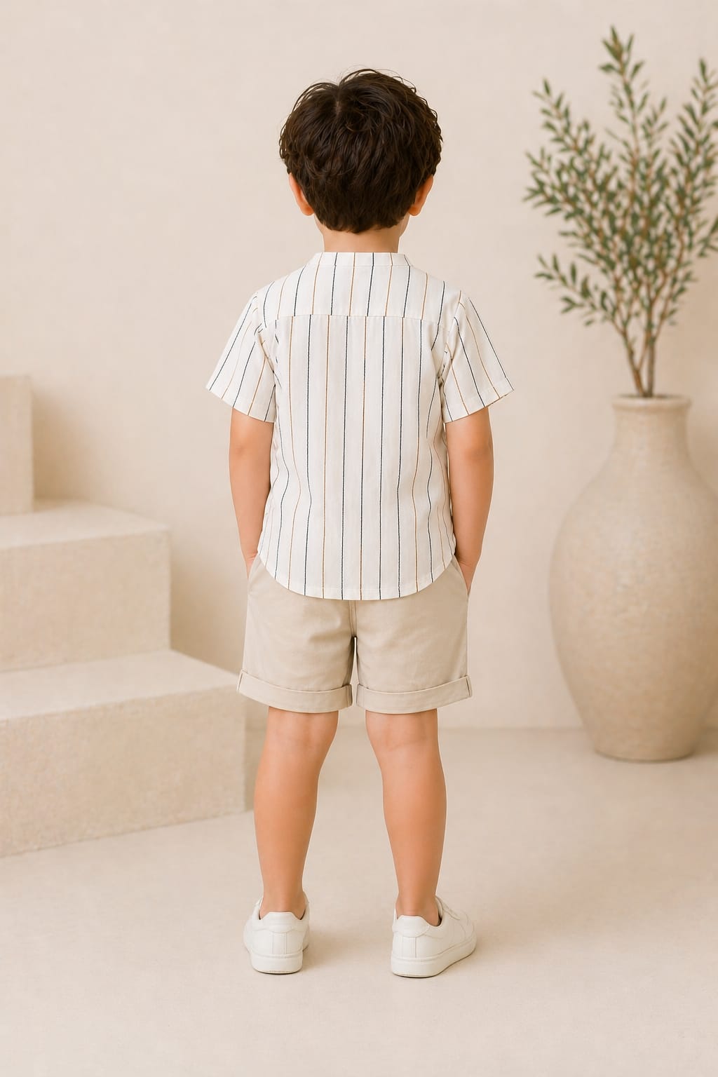 Ensemble de tenue d'été 2026 pour enfants, chemise rayée en coton, short et robe, vêtements doux et respirants pour garçons et filles