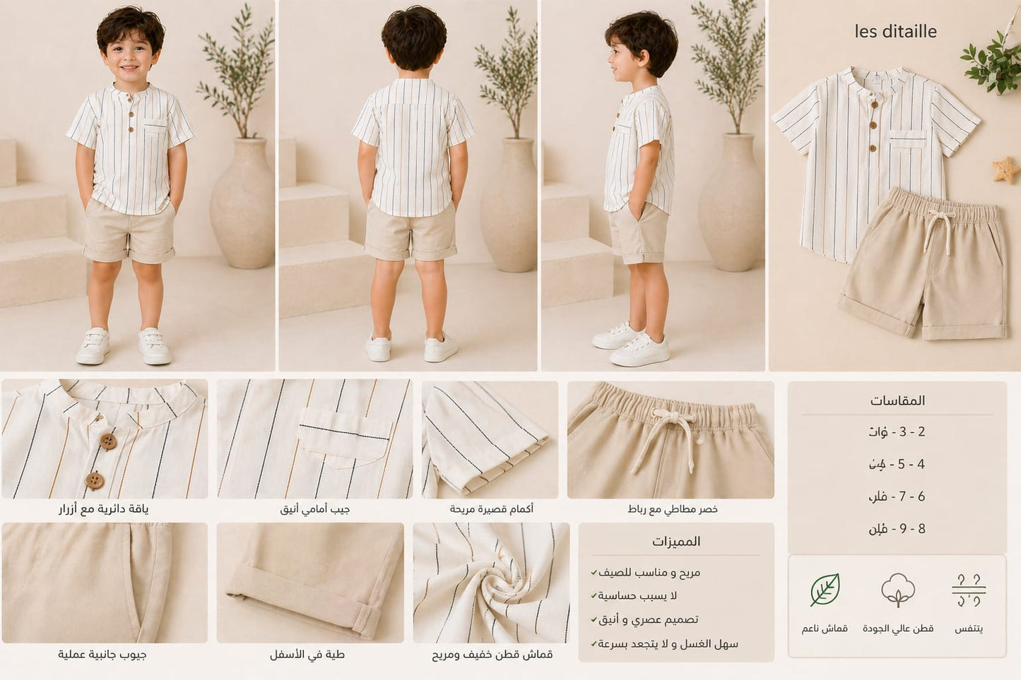 Ensemble de tenue d'été 2026 pour enfants, chemise rayée en coton, short et robe, vêtements doux et respirants pour garçons et filles