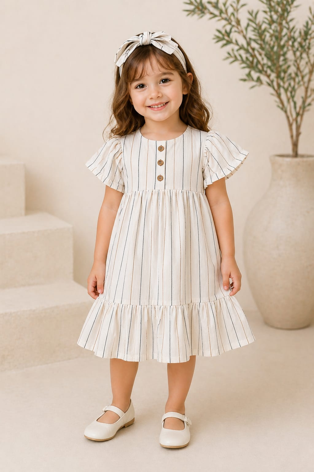 Ensemble de tenue d'été 2026 pour enfants, chemise rayée en coton, short et robe, vêtements doux et respirants pour garçons et filles