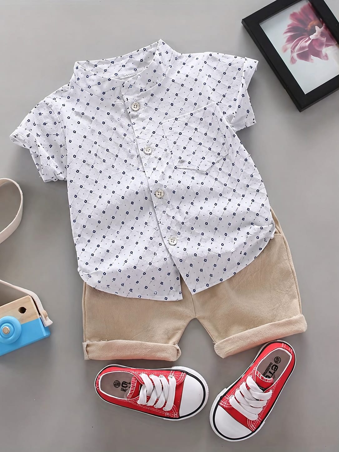 Boy Summer Clothes Set Toddler Floral Short Sleeve Button Down Shirt + Shorts 2Pcs Outfits Kids Casual Cotton Tracksuit