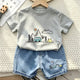Ensemble tenue d'été pour enfants Chemise à rayures en coton et short Vêtements doux et respirants pour garçons 