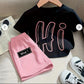 Ensemble d'été tendance pour enfants – T-shirt graphique « Hi » et short