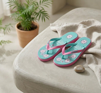 Girls' Floral Platform Flip Flops – Lightweight Summer Beach Slippers