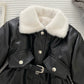 Veste d'hiver élégante pour fille avec bordure en fourrure douce et ceinture à la taille
