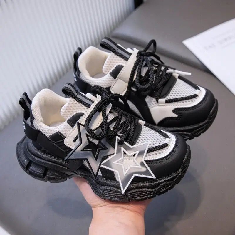 Fashion Cute Star Mesh Sneakers for Girls, Breathable Non-slip Running Shoes for Spring and Summer