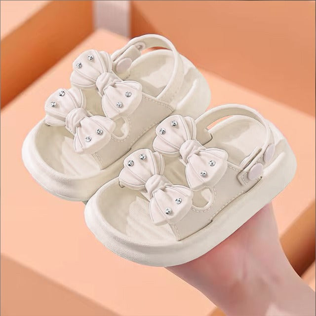 Trendy Cute Bowknot Open Toe Sandals For Girls, Breathable Non-slip Sandals For Indoor Outdoor Beach