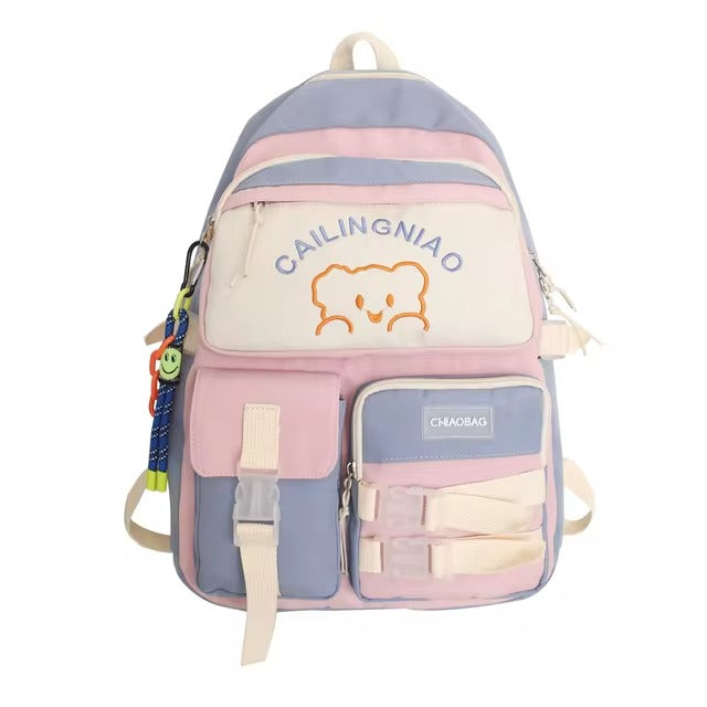 Sacs à dos multi-poches de style coréen pour filles et garçons, sacs d'école imperméables avec ours brodé