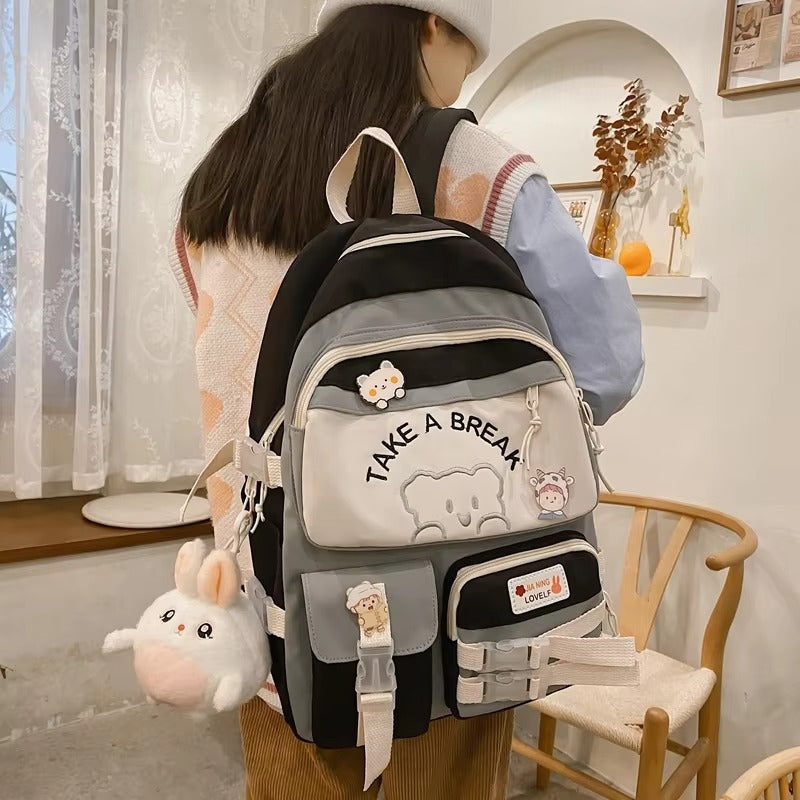 Sacs à dos multi-poches de style coréen pour filles et garçons, sacs d'école imperméables avec ours brodé