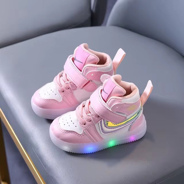 Soft walking shoes with led light for toddler boys and girls.