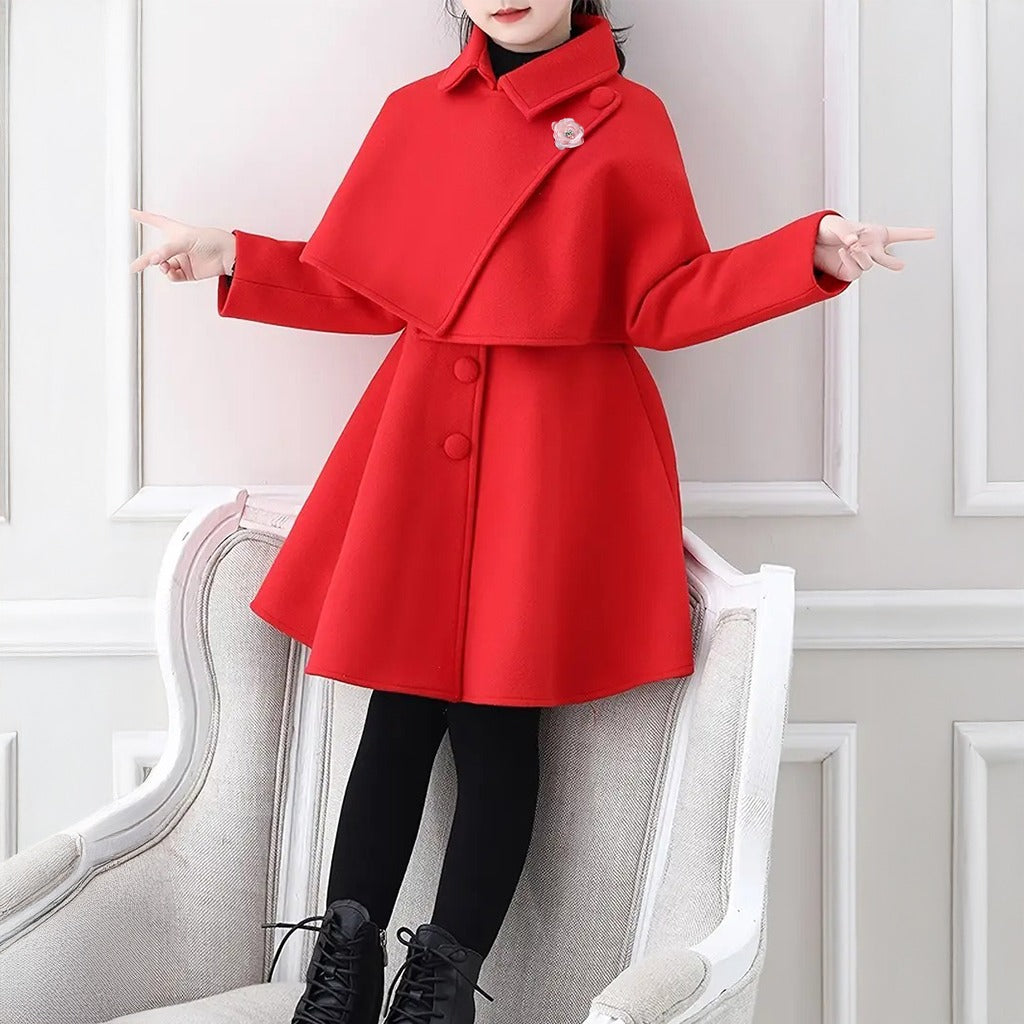 Girls Red Dress Set—Warm Bolero, Easy Front Buttons