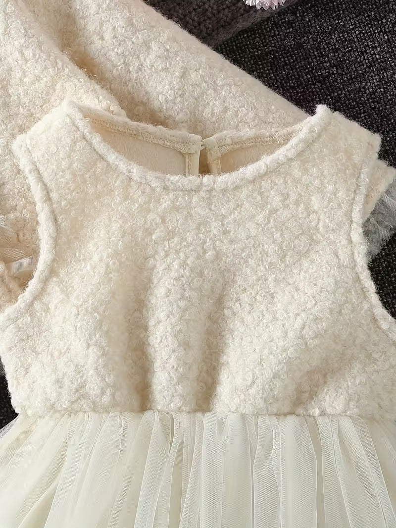 Girls Elegant Ivory Tulle Dress Set with Soft Jacket