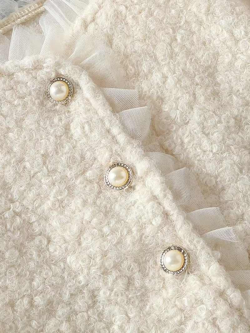 Girls Elegant Ivory Tulle Dress Set with Soft Jacket