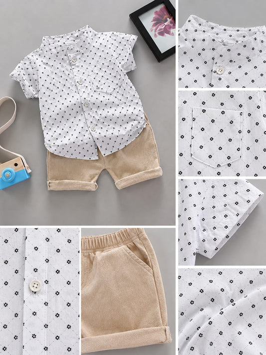 Boy Summer Clothes Set Toddler Floral Short Sleeve Button Down Shirt + Shorts 2Pcs Outfits Kids Casual Cotton Tracksuit