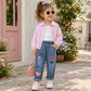 💖 Ensemble 3 Pièces Chic pour Fille – Chemise Rayée Rose, Haut Blanc & Jean Tendance 💖