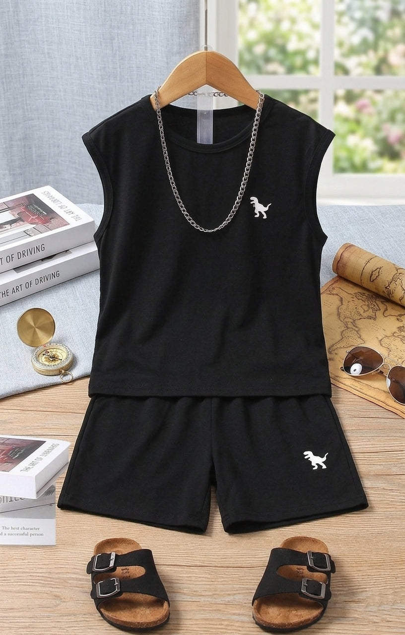 Ensemble débardeur et short d'été à imprimé mignon avec col ras du cou pour enfants