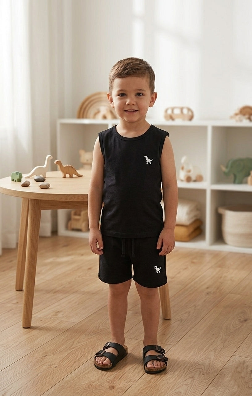 Ensemble débardeur et short d'été à imprimé mignon avec col ras du cou pour enfants