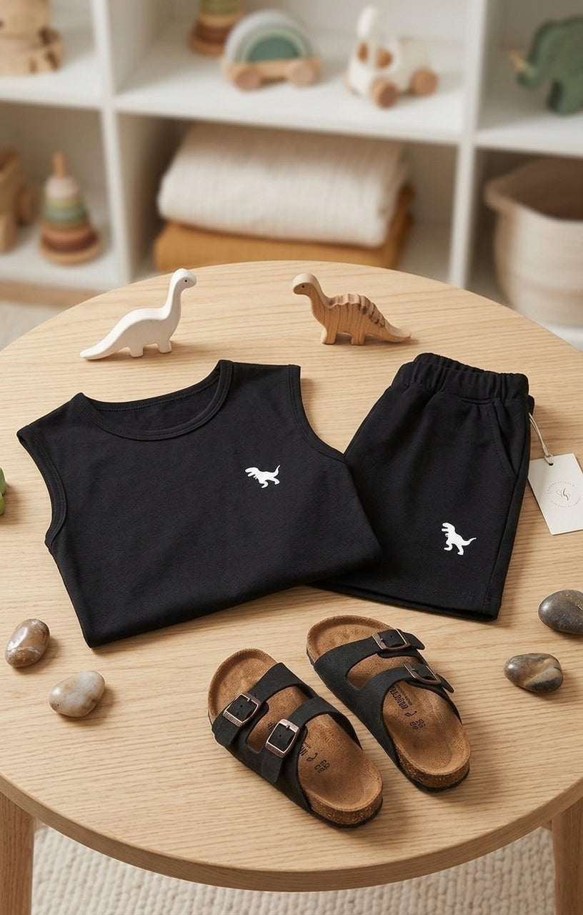 Ensemble débardeur et short d'été à imprimé mignon avec col ras du cou pour enfants