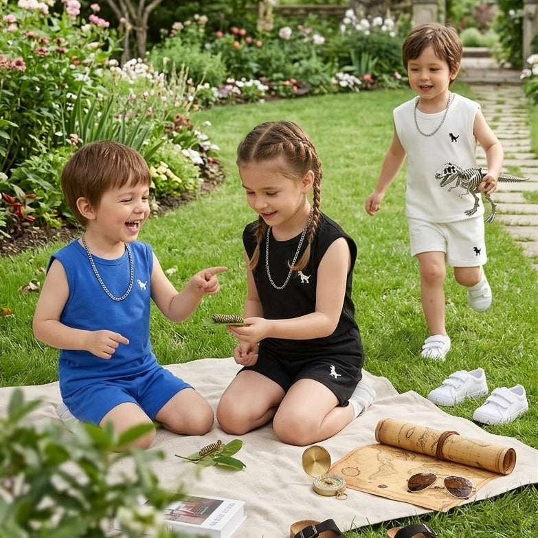 Ensemble débardeur et short d'été à imprimé mignon avec col ras du cou pour enfants
