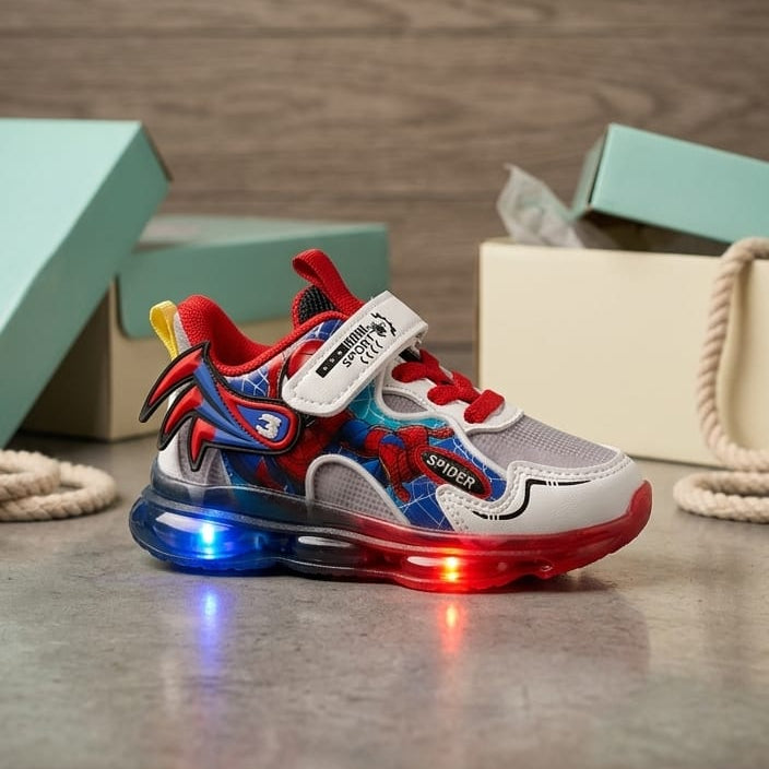Chaussures lumineuses à LED Spiderman pour garçons - Printemps et automne 2025 Chaussures de sport en cuir souple avec semelles lumineuses pour enfants