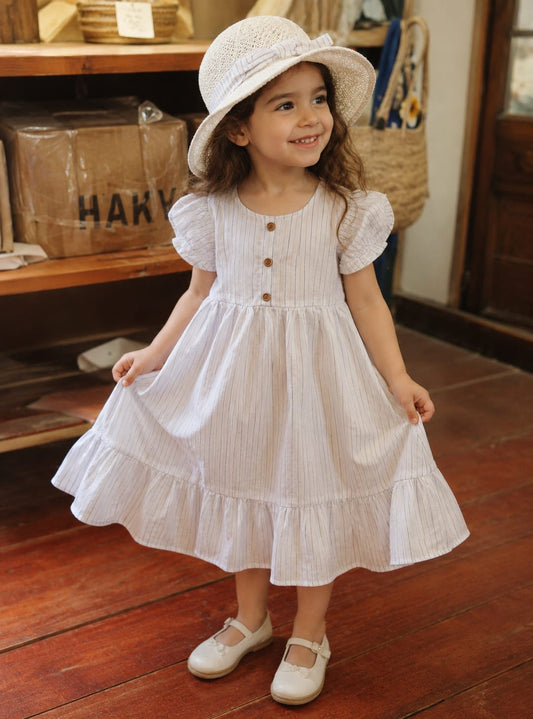 2026 New girls Summer Outfit Set Striped Cotton Shirt Shorts & Dress Soft Breathable Clothes for Girls
