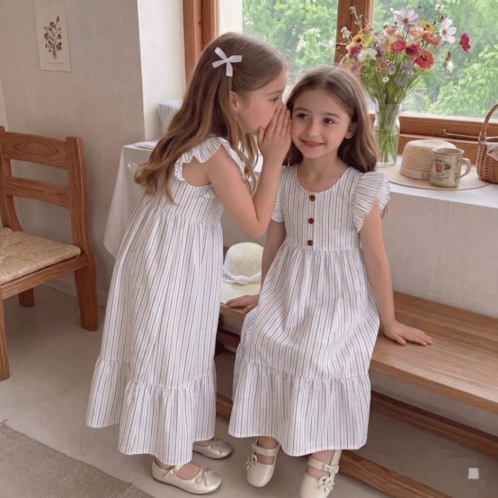 2026 New girls Summer Outfit Set Striped Cotton Shirt Shorts & Dress Soft Breathable Clothes for Girls