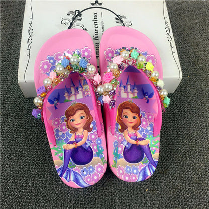 Princess Girls’ Summer Sandals with Pearls & Roses – Elegant Comfort