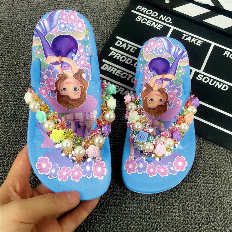 Princess Girls’ Summer Sandals with Pearls & Roses – Elegant Comfort