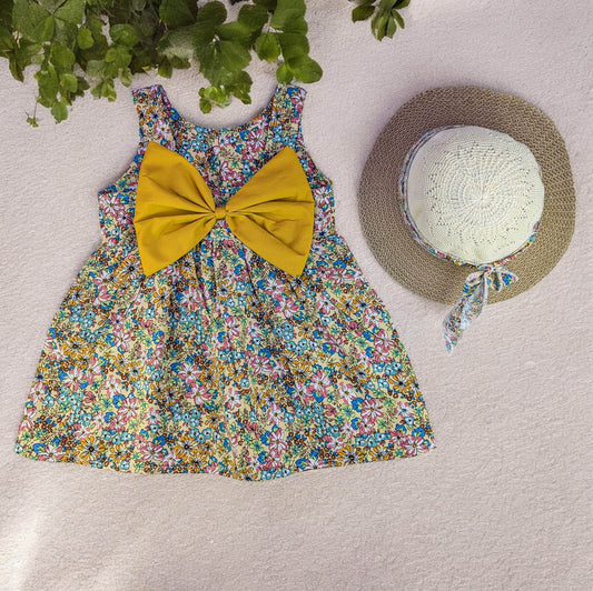 Colorful Floral Dress & Matching Hat Set for Girls - IRRAKIDS