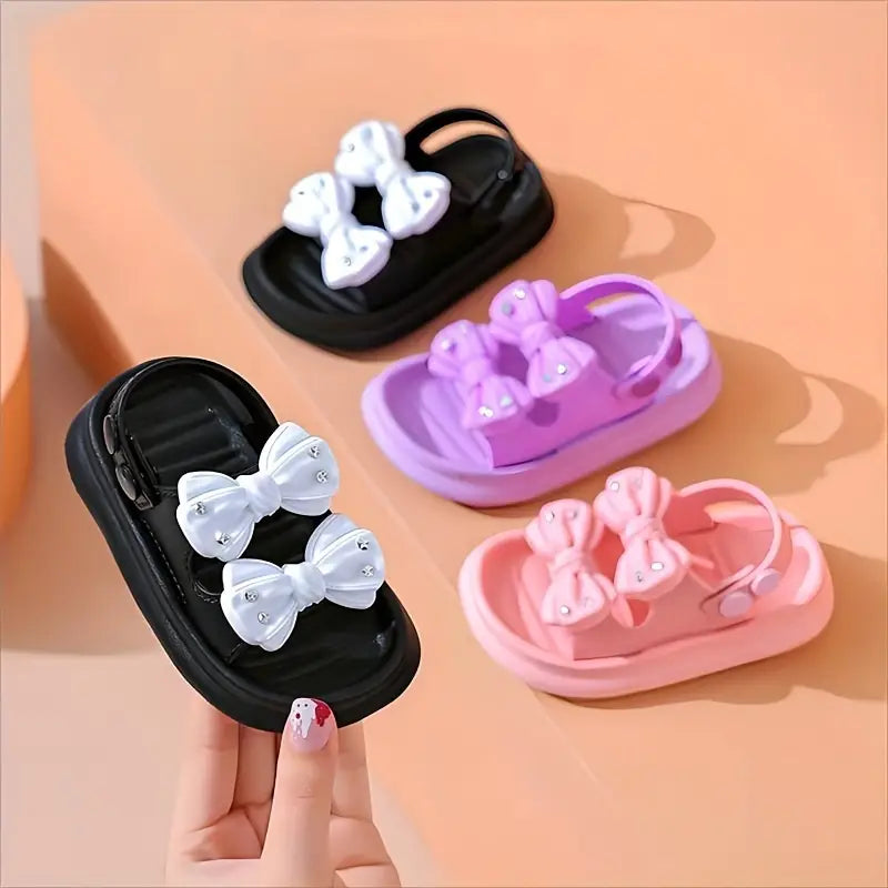 Trendy Cute Bowknot Open Toe Sandals For Girls, Breathable Non-slip Sandals For Indoor Outdoor Beach