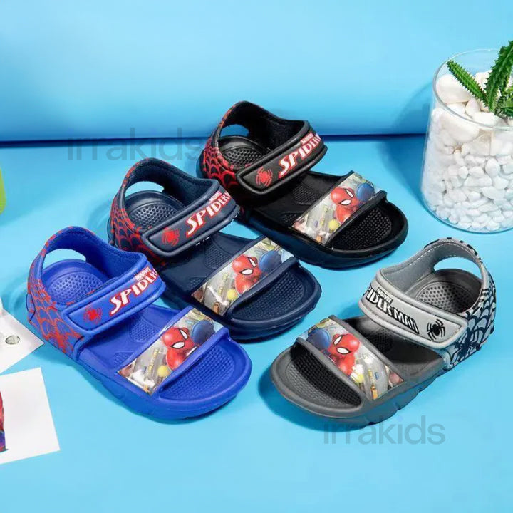 Heroic Webbed Wonders: Boys' Sandals with Dynamic Spider Print