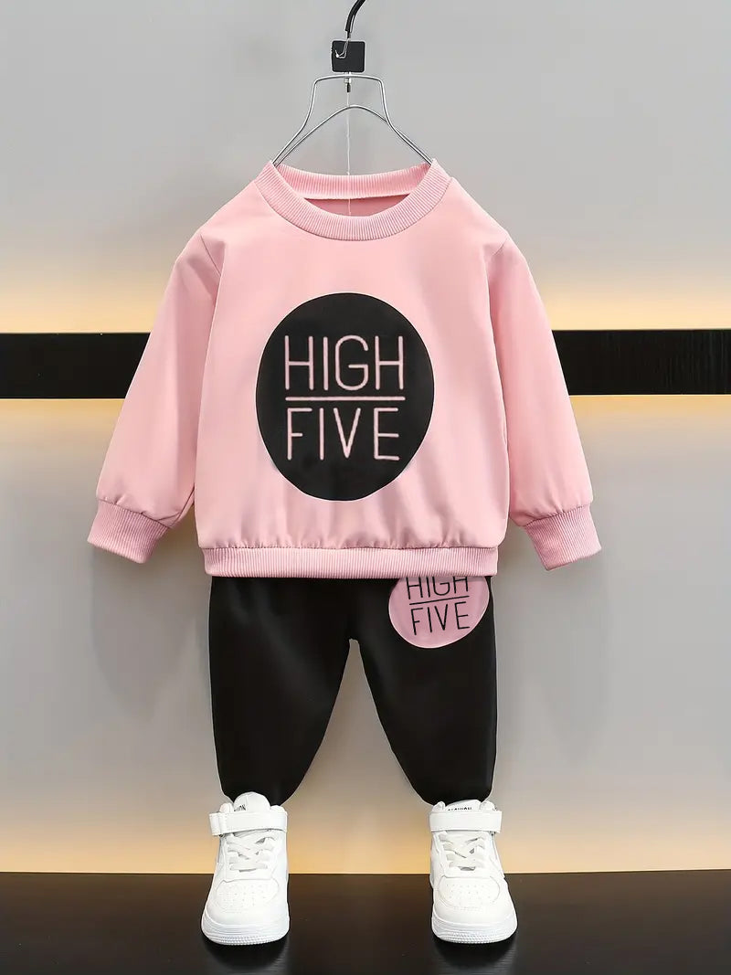 2 Pieces Adorable Toddler Letter Print Pullover & Black Pants Set for Boys and Girls