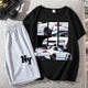 Summer Fun: Casual Car Pattern T-Shirt & Letter Print Shorts Suit