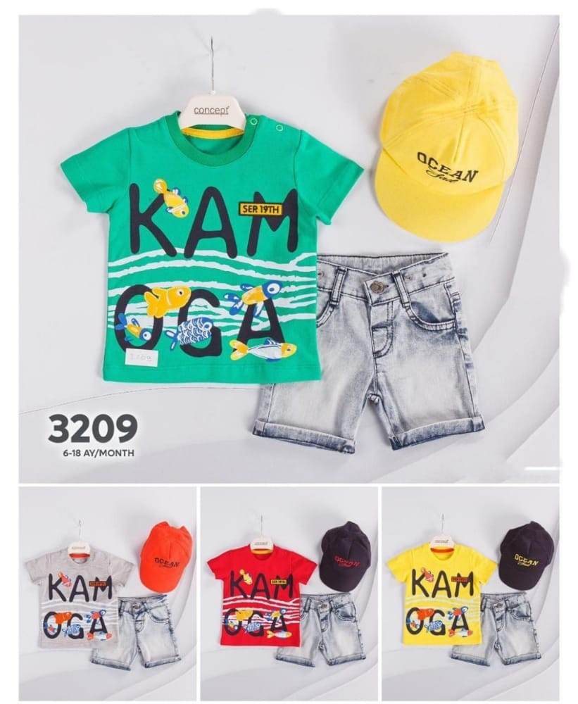 3 pcs Summer Fun Essentials: Printed T-Shirt, Denim Shorts & Stylish Sun Hat - IRRAKIDS