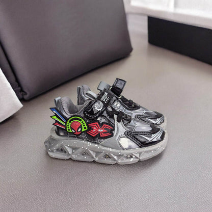 LED Light-Up Sneakers: Red & Blue PU Leather Casual Sports Shoes - IRRAKIDS