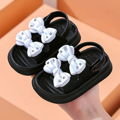 Trendy Cute Bowknot Open Toe Sandals For Girls, Breathable Non-slip Sandals For Indoor Outdoor Beach