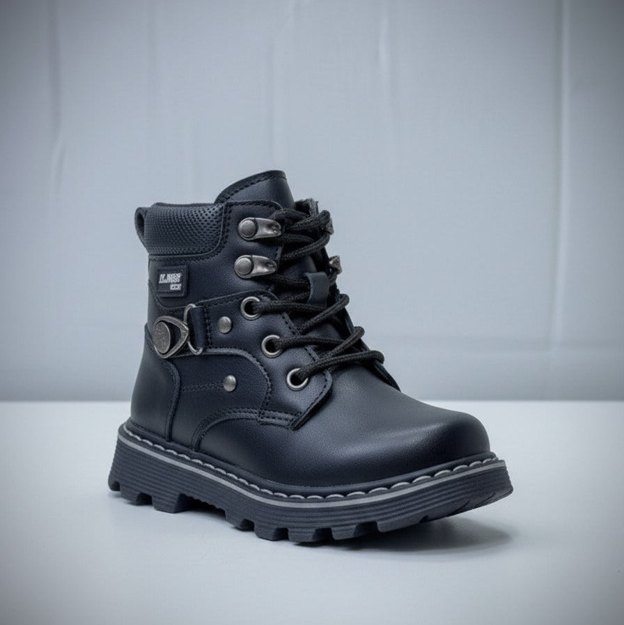 Kids Lace-Up Ankle Boots with Side Zipper — Product image: 