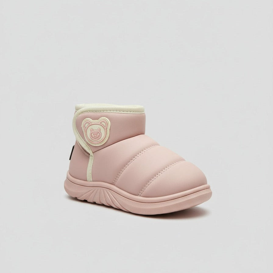 Girls' Plush-Lined Quilted Winter Ankle Boots with Bear Patch — Product image: 