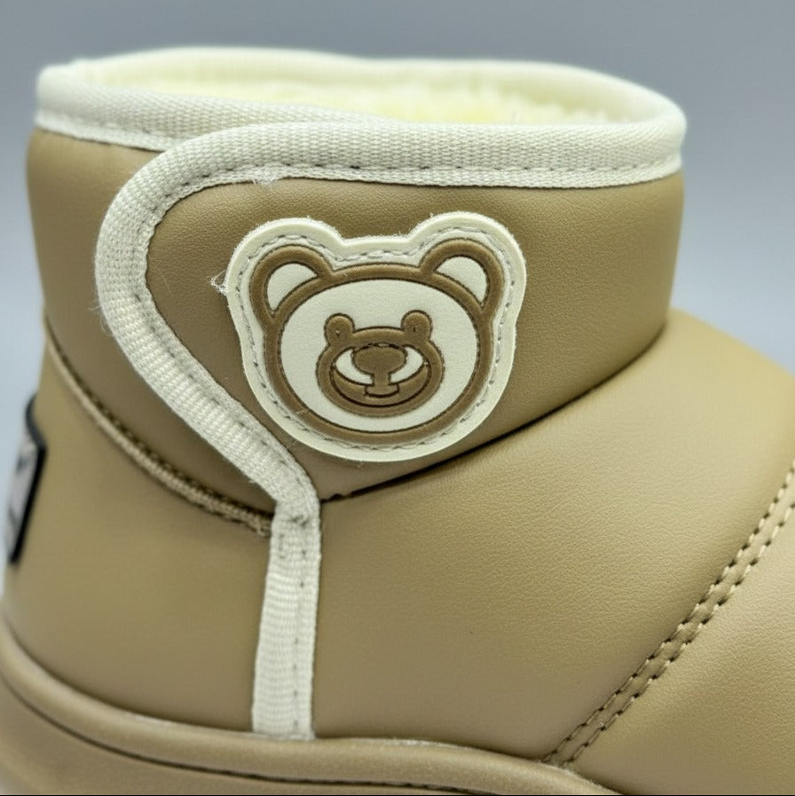 Girls' Plush-Lined Quilted Winter Ankle Boots with Bear Patch — Product image: 